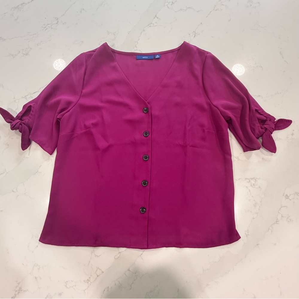 Apt. 9 Hot Pink Tie Sleeve Button Front Blouse - Size XS